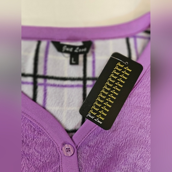 NWT Just Love Womens Purple Fuzzy Long Sleeve V-neck Pajama Top Size Large - Picture 3 of 9